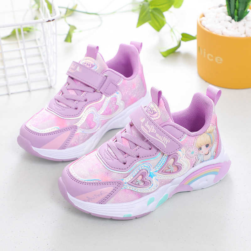 Sneakers Girls sports and leisure childrens leather single shoes 2023 Spring and Autumn Mid to Large Childrens Princess Running Shoes Trend H240805