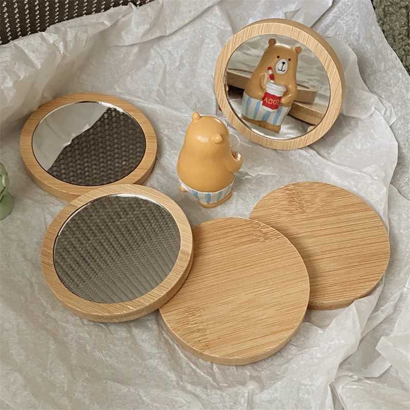 Nan Wooden portable makeup mirror gift mini round mirror beauty makeup repair mirror creative DIY W240813