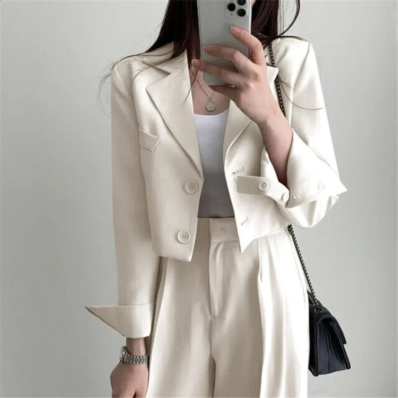 Autumn Fashion Pant Suits Women Korean Trend Commuting Loose Short Section Long-sleeved Suit Jacket Top Pants 2pcs Matching Set 240813
