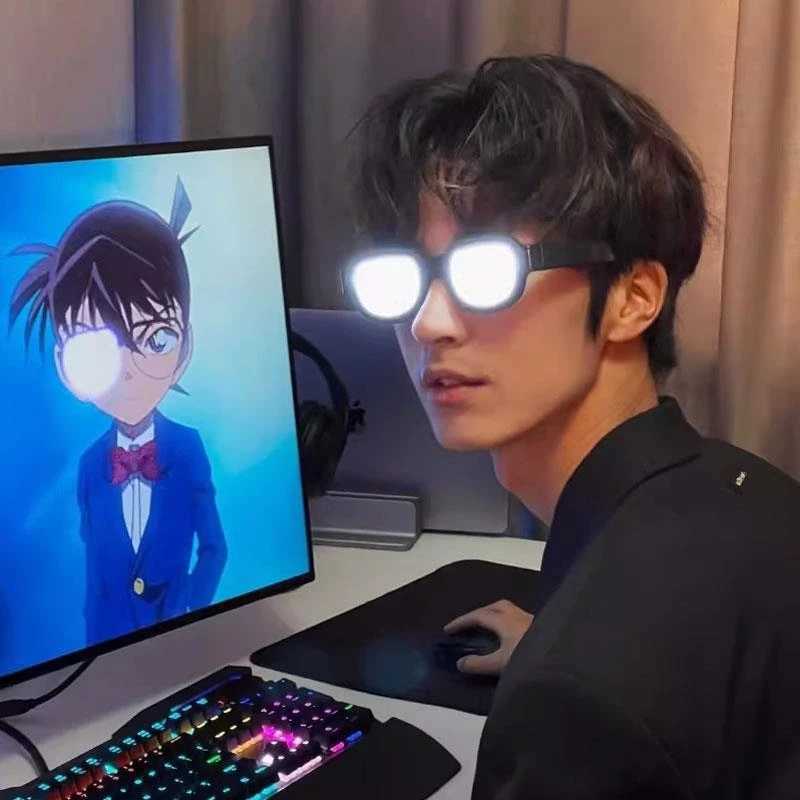 LED Tech Glasses Conan Terminator Personalised Dress Up Spooky Prom Performance Glasses for Halloween Party cosplay Y240813