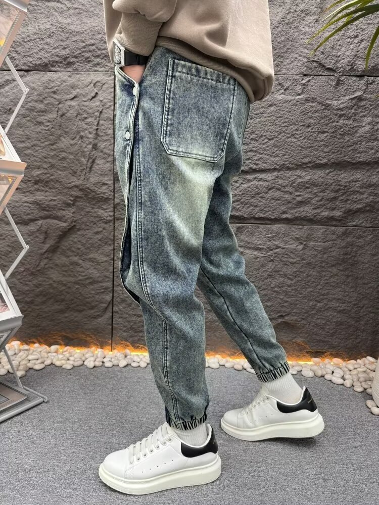 154 American summer jeans men's cropped versatile design trendy fashion slim casual pants