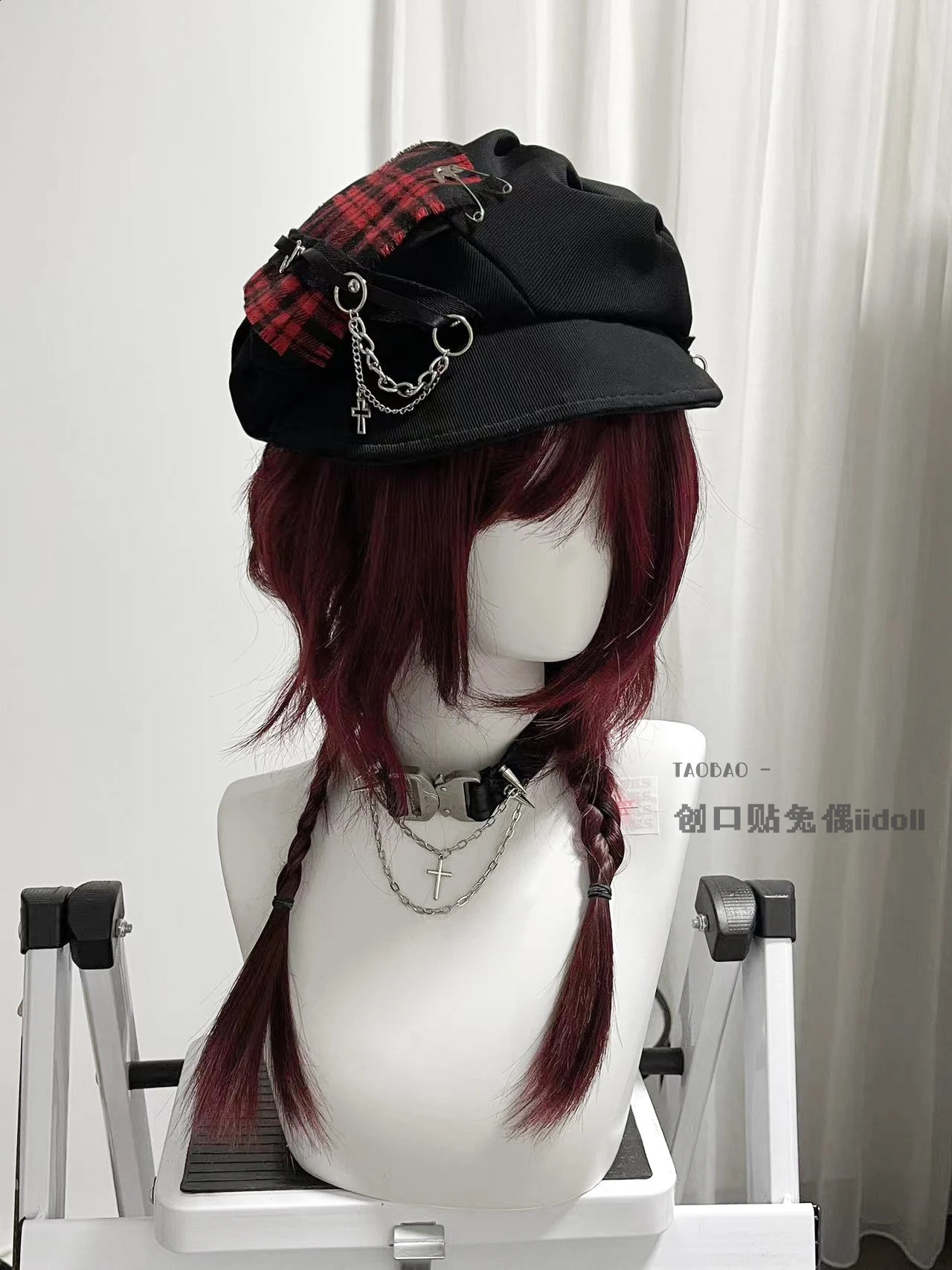Original Subculture Punk Cross Neutral Berets Female Girls Y2K Dark Plaid Beret Cloud Hat Soft Brim Cool Caps 240805