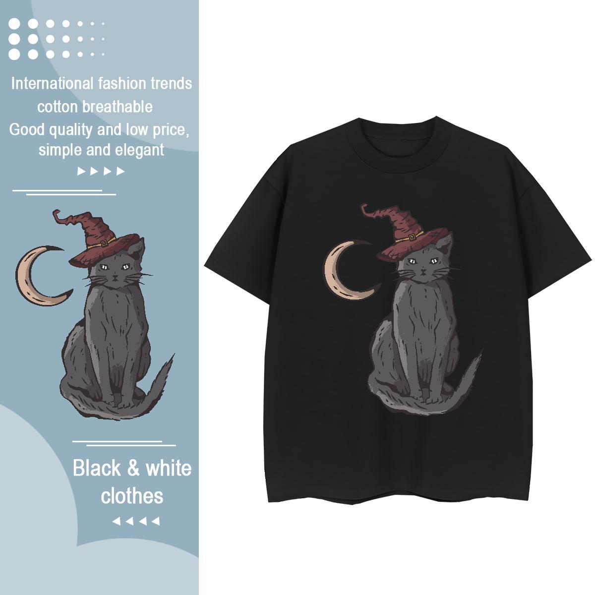 Classic T shirt cat Crew Neck Daily Outfit Asian Size 230g Pure Cotton Men Tees Custom Tops Tees