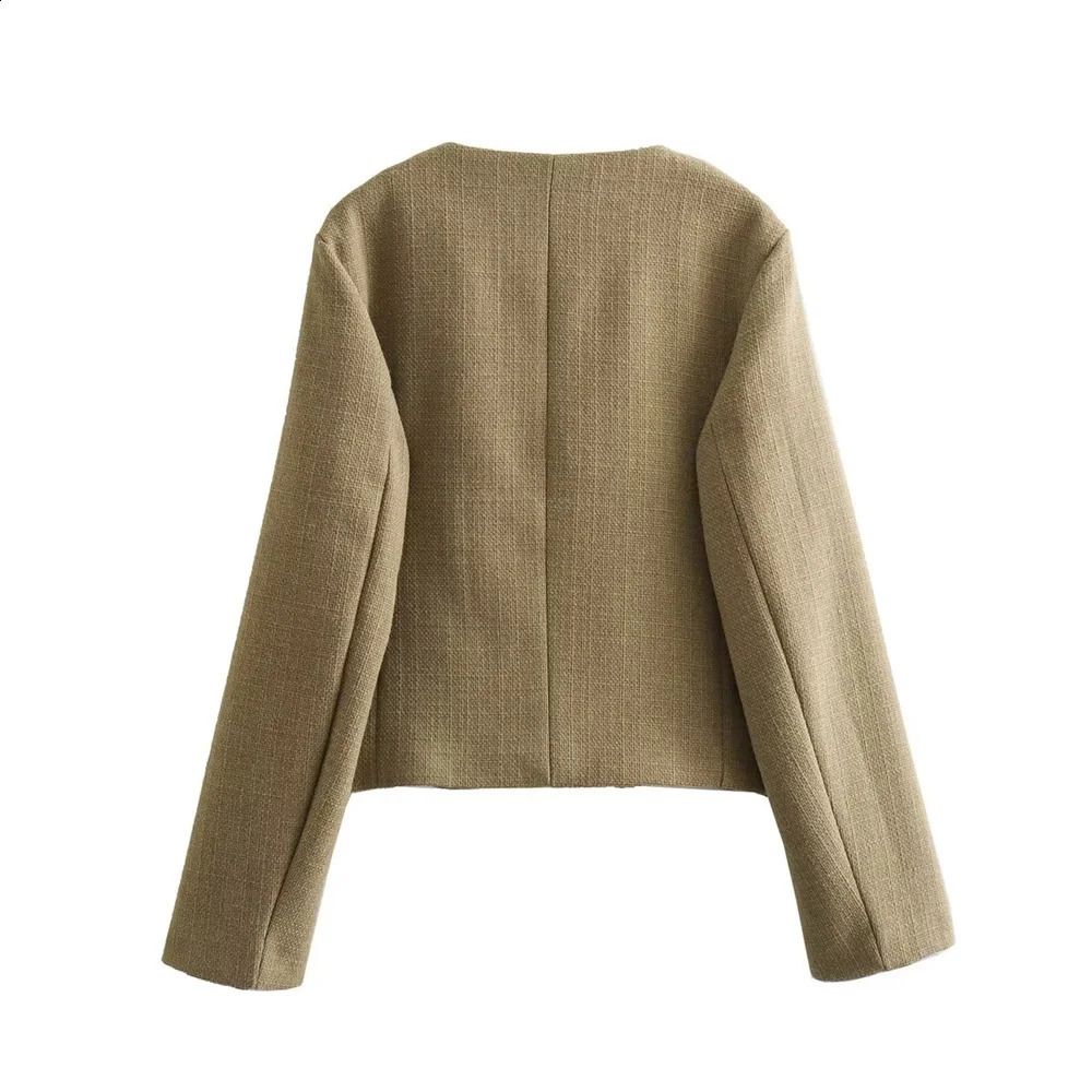 2024 Spring Womens Casual Versatile Elegance Small Fragrant Wind Multi Pocket Round Neck Long Sleeve Short Coat 240813