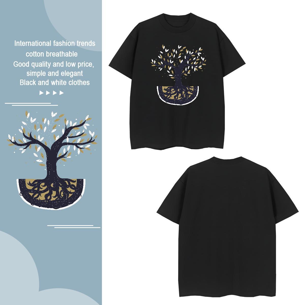 Men T Shirts 230g Pure Cotton tree Street Wear Breathable Short Sleeve DIY Printed Men Tshirts 2024 New Cool Tee Shirt