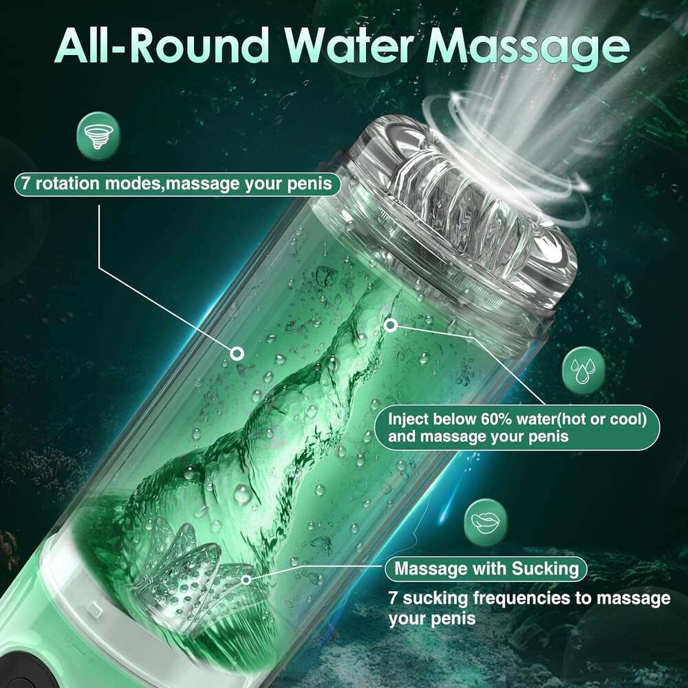 Automatic male device - Pump adult toy male sex toy men's pocket genital massager with 4 pumps, 7 spins, 7 licks, and 7 suction devices