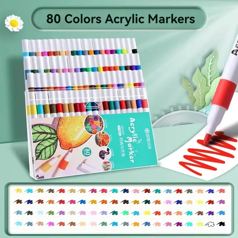 12-80 Colores Set Acrylic Paint Art Marker Pen Rock Painting for Kids Graffiti Stone Ceramic Glass Wood DIY Crafts Art Supplies 240813