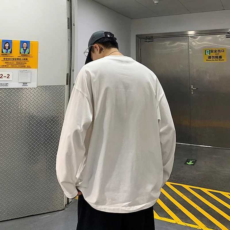 Fall Korean Solid Color O Neck Long Sleeve Men T Shirts Cotton Fashion Trend Casual Harajuku Oversized Couples Clothing Tops TeeM240814