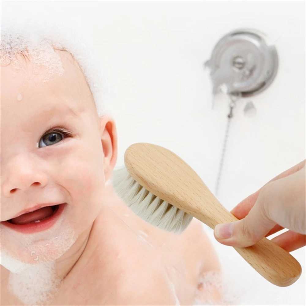 Baby bath brush baby head massager comb natural wood soft wool brush head comb childrens portable brush head W240813