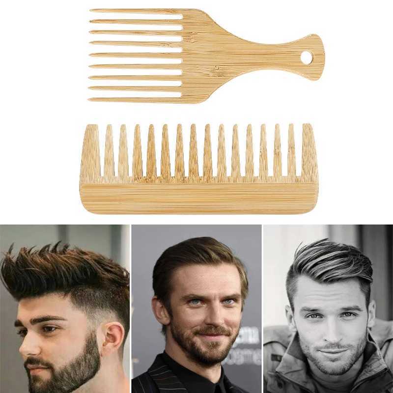 1 piece of natural bamboo and wood comb anti-static African fork comb beard comb mens anti-static wood comb hair comb W240813
