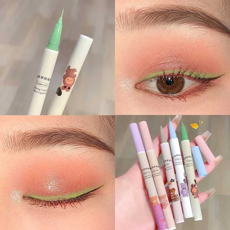 Cute Bear Liquid Eyeliner Lying Silkworm Eyelash Pen Matte White Pink Ultra-fine Color Eye Liner Pen Waterproof Eyes Makeup Pen Y240813