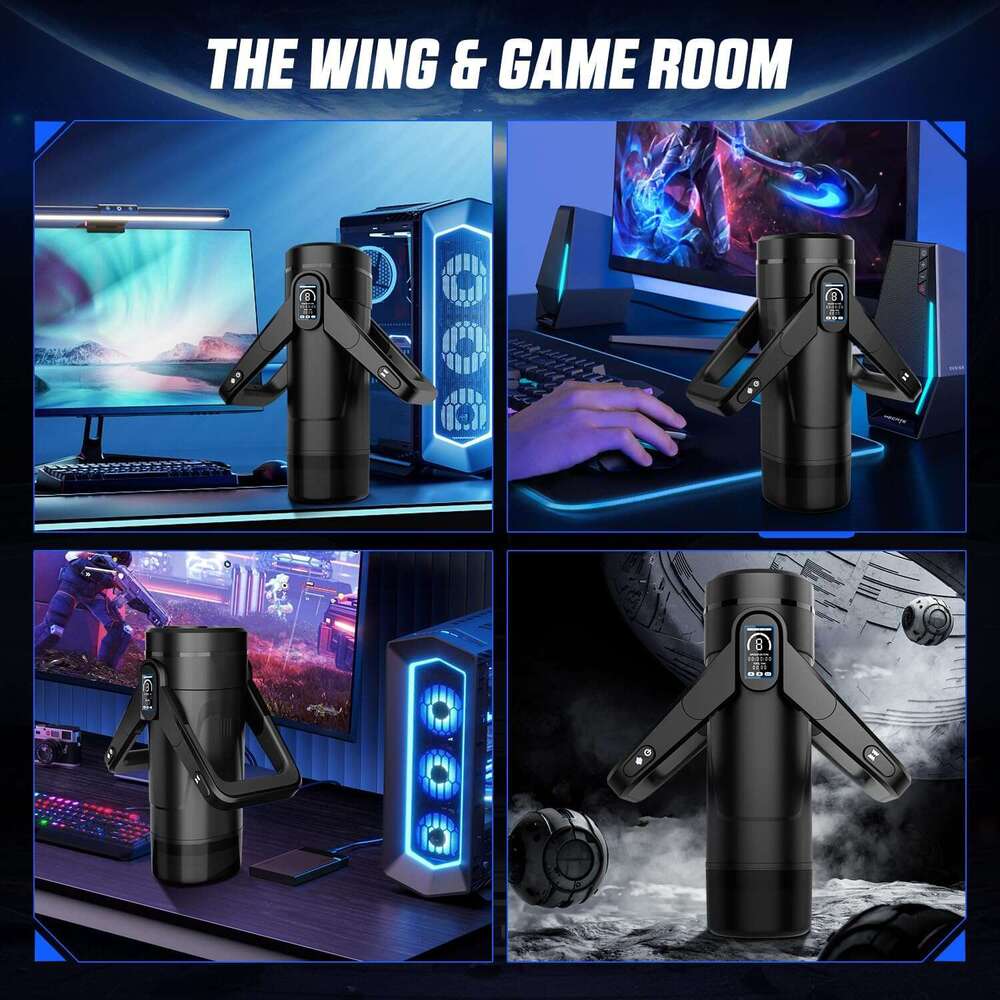 Men's automatic male sexual toy - male sexual toy, 9 thrust and 9 vibration and wing shaped handle design, with LCD display pump, pocket genital 