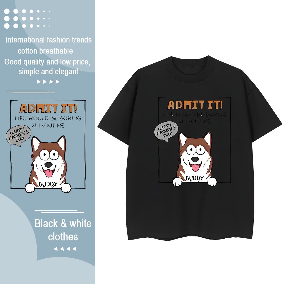 Popular T Shirts Men dog Round Neck Short Sleeve Street Casual Cartoon Print 230g Pure Cotton Men Clothes T-Shirt Fashion Casual Tees Shirts