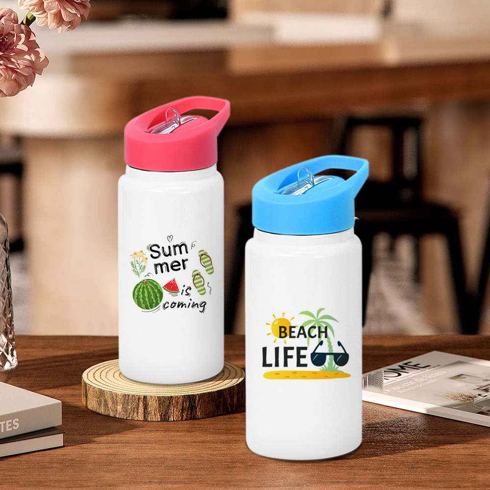 New Products!! 14oz Double Wall Stainless Steel Sublimation Vacuum Insulated Bottle With Colorful Straw Lids 420ml Sport Water Bottles