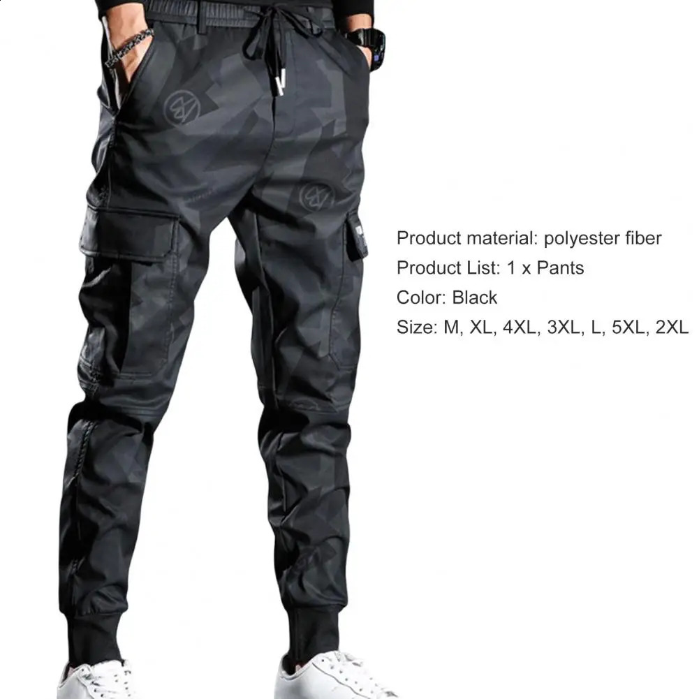 Cargo Pants Camouflage Drawstring Multi Pockets Men Pants Bottoms Ankle Tied Trousers For Daily Wear 240820