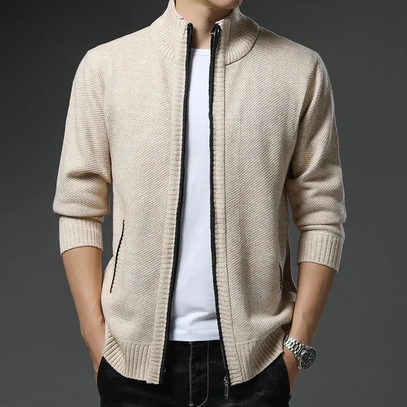 Mens Fleece Cardigan Knitting Sweater Full Zip Jackets Fall Winter Outwear Trendy Casual Plus Size 4XL Sweaters Coat Male 240816