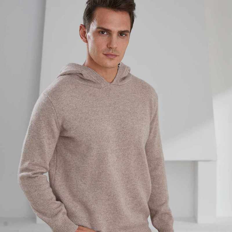 Mens long sleeved cashmere knitted zipper with hat thick warm sweater mens skydiving top of the line winter newW240729