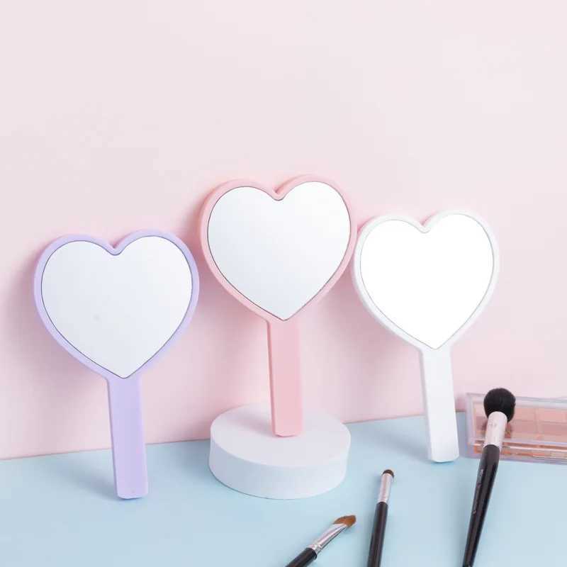 Heart shaped handheld makeup mirror portable makeup mirror with handle cute small mirror portable beauty mirror beauty tool W240813