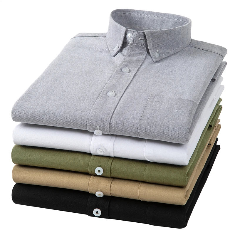Oxford Shirts for Men 100% Cotton Solid Color Man Fashion Clothing Trends Korean Style Young Long Sleeve Casual Dress Shirts 240814