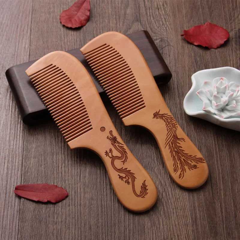 Natural peach wood hair comb closed teeth anti-static head massage hair care wooden tools styling accessories beauty products W240813