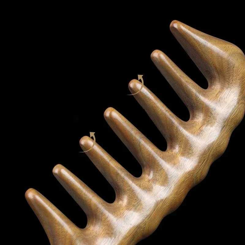 Natural green sandalwood handmade hair comb used for curling wide toothed sandalwood anti-static wood deburring used for female massage brush W240813