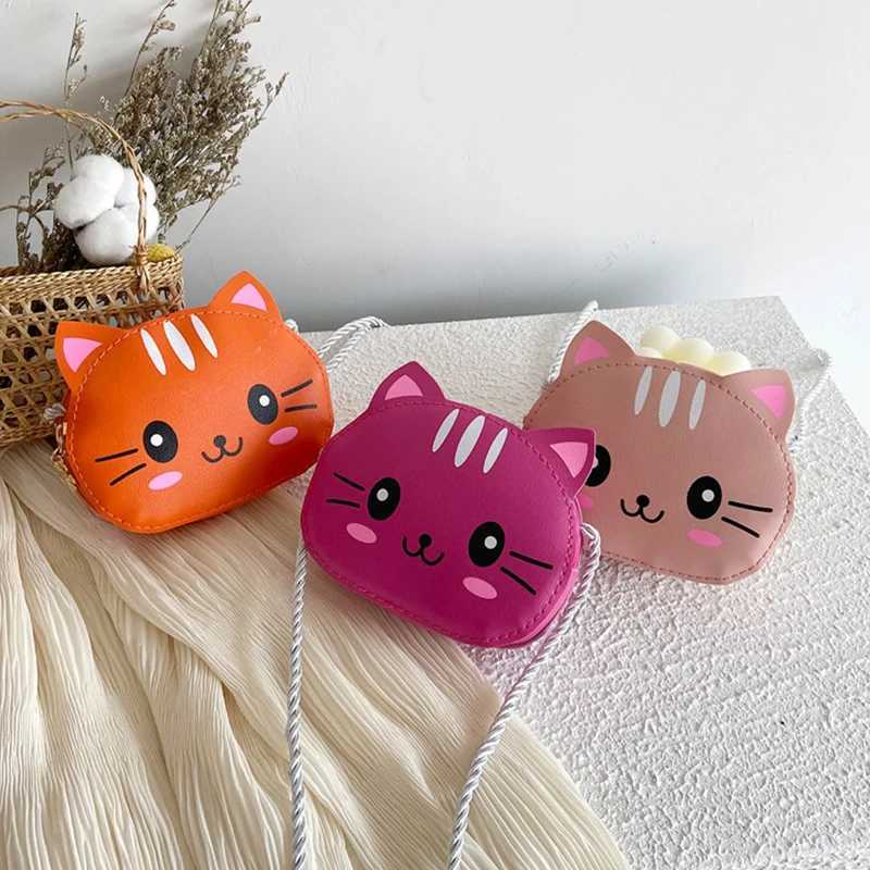 Cartoon Cute Cat Childrens Mini Bag Fashion Childrens Handbag Baby Girl PU Leather Shoulder Cross Bag Coin Wallet W240813