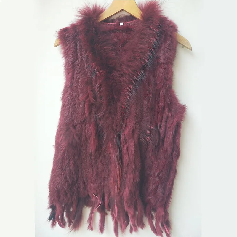 Autumn Knitted Real Rabbit Fur Vest Women Warm Genuine Fur Gilets Female Causual Genuine Fur Waistcoat 240814