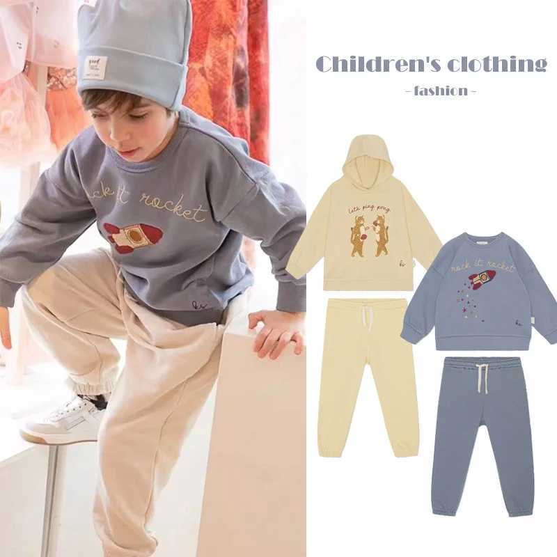 Fashion Casual Childrens Hoodie KS Toddler Girl Sweatshirt Boys Hoodies Pullover Pants Set Cartoon Cotton Childrens ClothingY240814