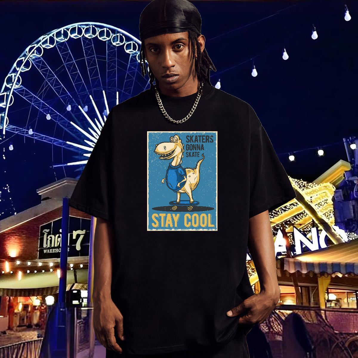 T Shirts Men 230g Pure Cotton dinosaur Beach Breathable Short Sleeve Plus Size Cartoon Tshirts DIY TOP Quality Clothes
