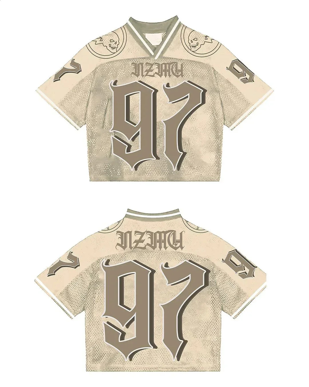 Y2K Gothic Fashion Splicing Loose Football Shirt Street Clothing Casual Breathable Neutral Short Sleeve Top 240814