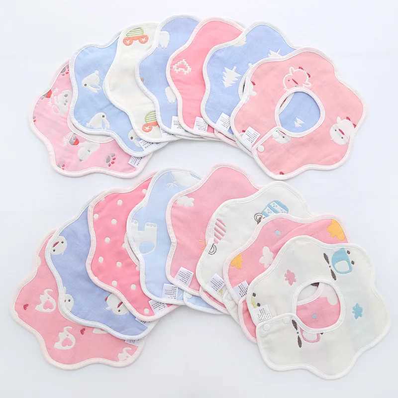 Bibs Burp Cloths New Cartoon Baby Bib Pure Cotton Baby Saliva Towel Burp Cloths Round Blue Pink Boys Girls Feeding Pocket 0-2 Years OldL4812