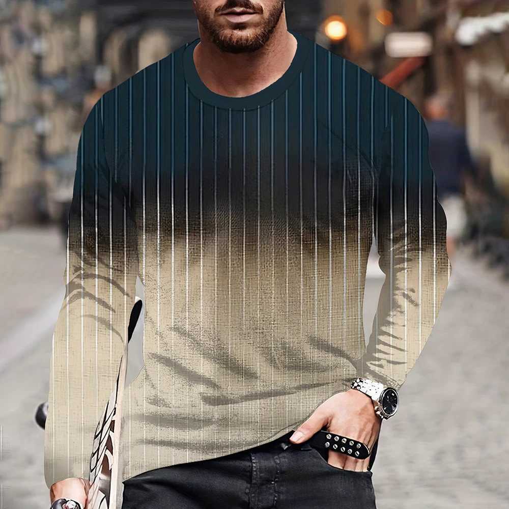 Color Blocking Three Dimensional Printing Men Fall and Winter Loose Round Neck Longsleeved Casual Shirt Oversized Retro ClothingM240814