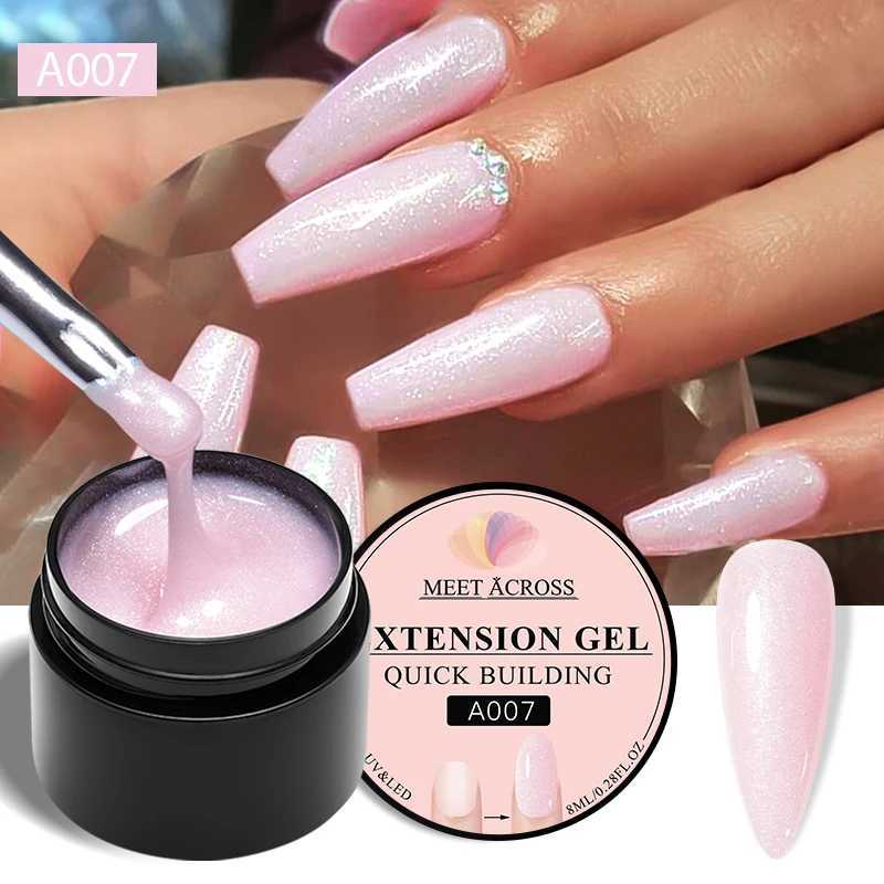 MEET ACROSS 8ml Pink Glitter Quick Extension Gel Nail Polish Semi Permanent Nail Art UV LED Nails Hard Gel ManicureM240814