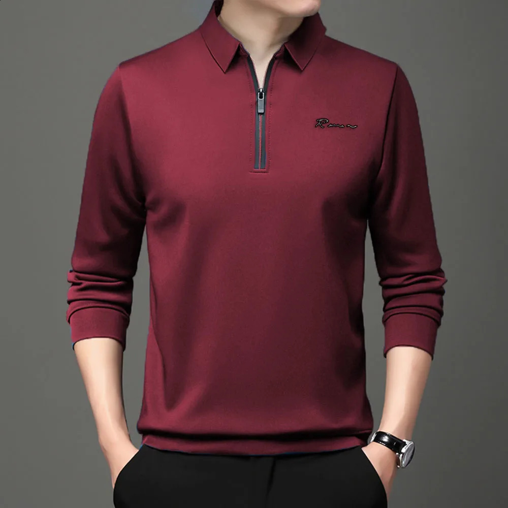 Letter Print Solid Polo Shirt Lapel Long-sleeve Zipper Collar Fashion Autumn Thin Shirts Casual Loose Tops Men Clothing 240820