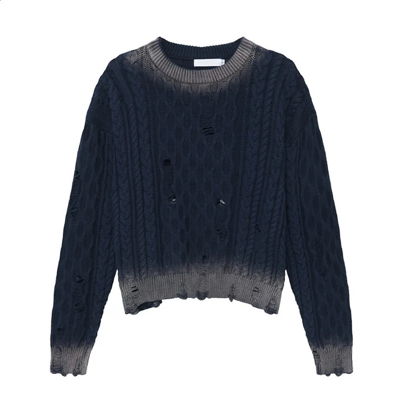 SYUHGFA Korean Style Mens Wear Sweater Autumn Round Collar Hollow Out Hole Knitted Top Vintage Male Top 240814