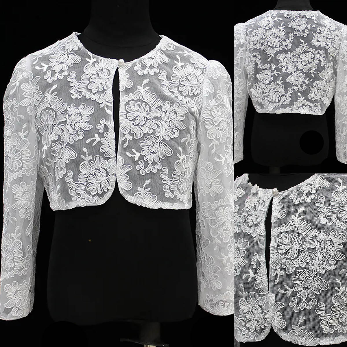 Simple Wrap Jacket Long Sleeve Button Bride Jackets Sheer O Neck Lace Bridal Cloak Formal Wedding Accessories Custom Made