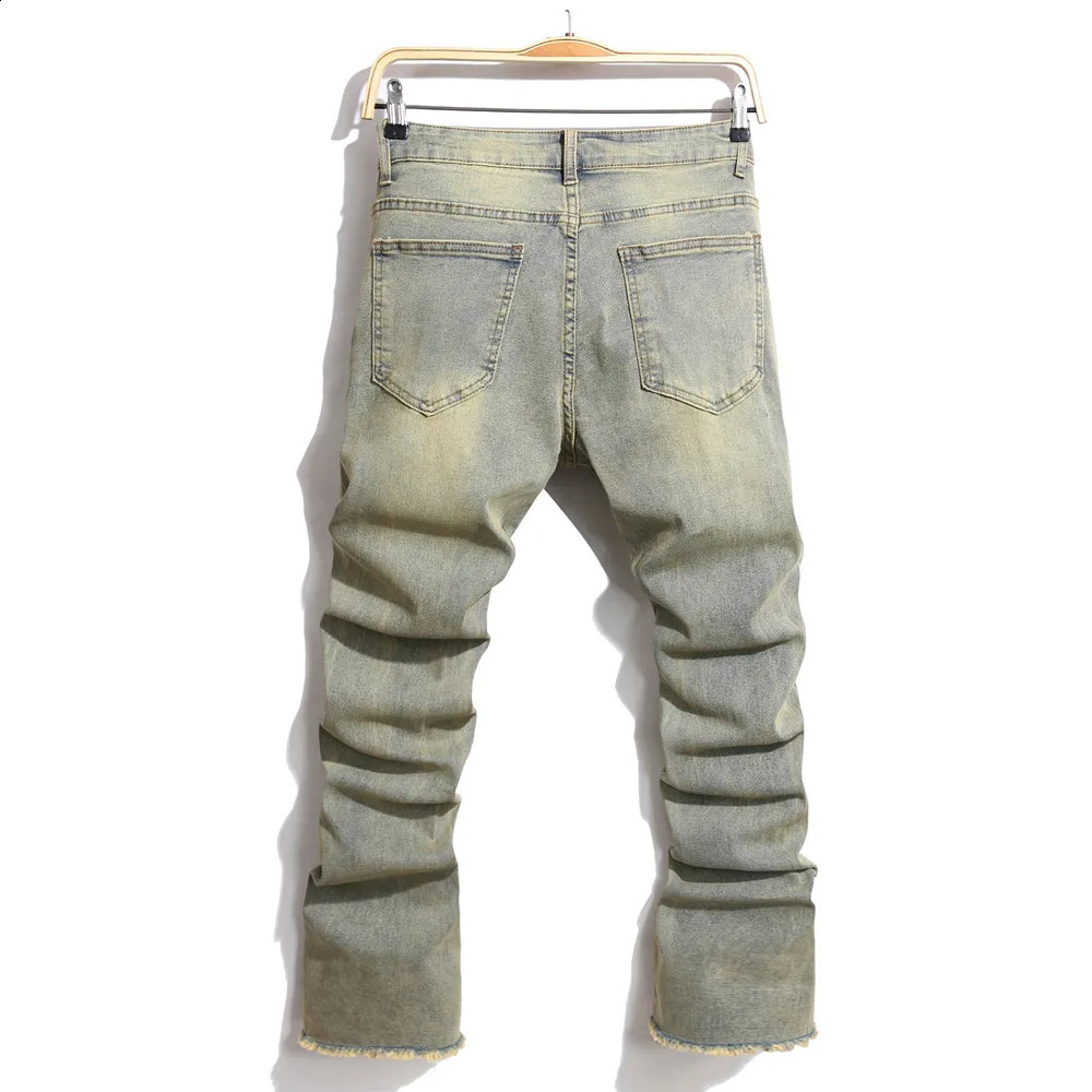 Streetwear Retro Style Men Ripped Spliced Slim Jeans Trousers Hip hop Holes Stylish Denim Pants For Male 240814