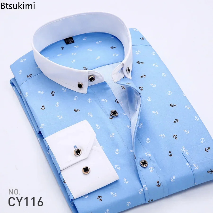 2024 Mens Plaid Shirts Long Sleeve Spring Autumn Thin Male Casual Shirt Man Printed Dress Shirt Stripe Business Shirts Male 240814