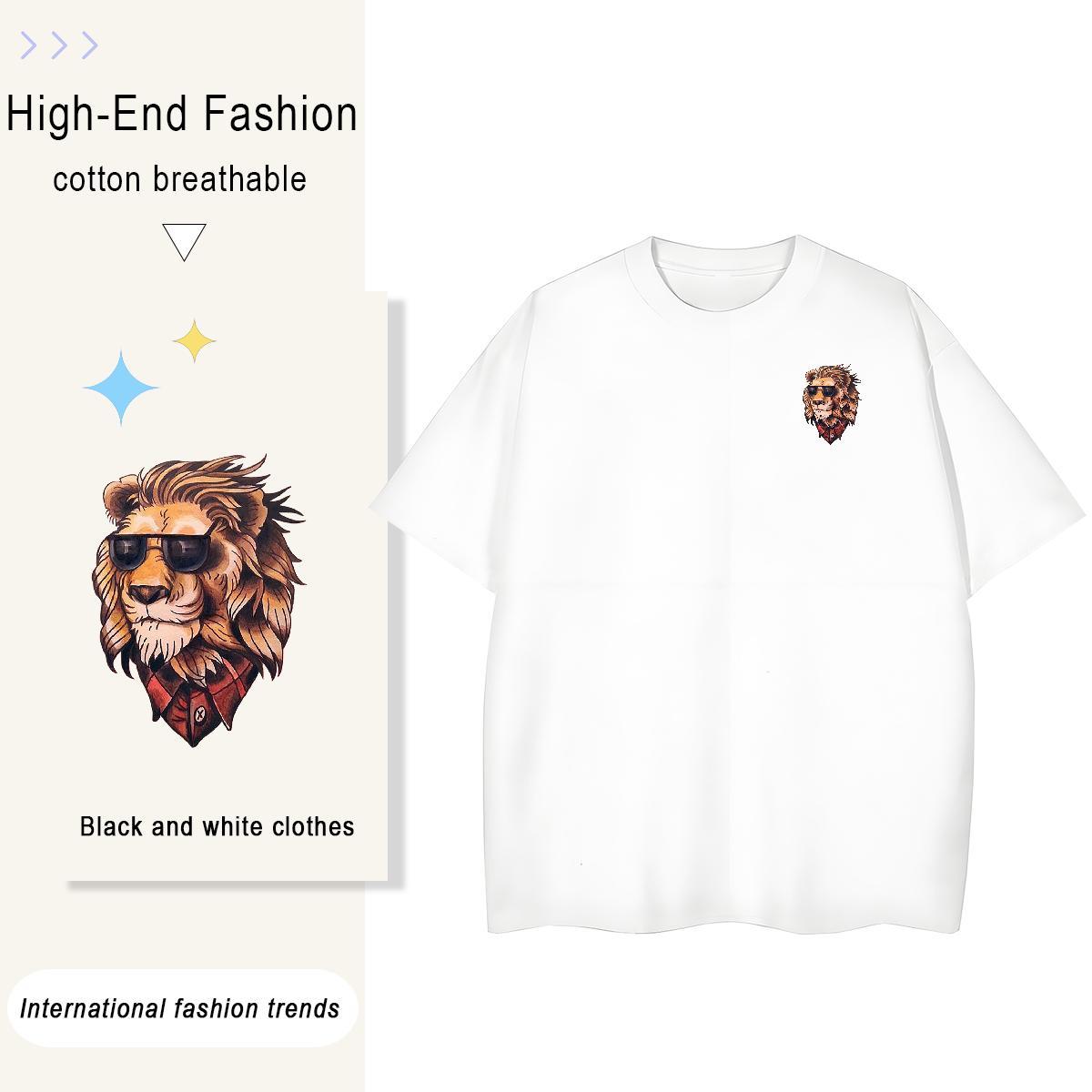T Shirts Men 230g 100% Cotton lion High Street Hip Hop Short Sleeve Soft Plus Size Cartoon Tshirt for Man Woman Classic Casual Cool Tshirts