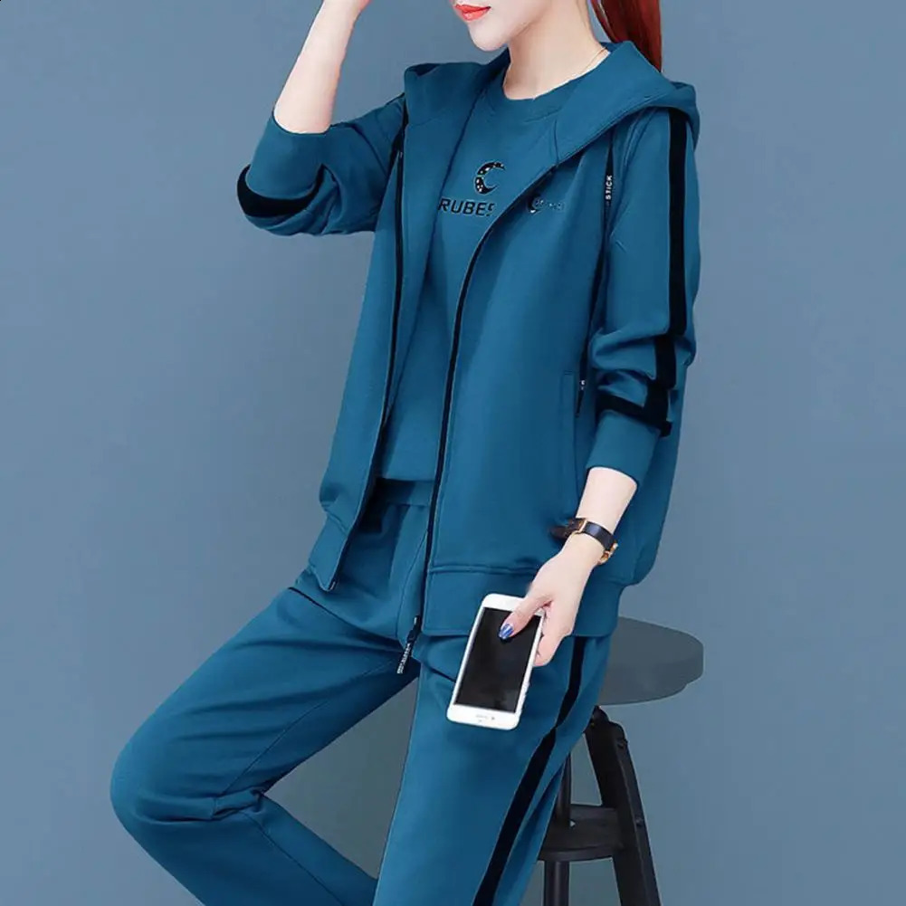 3Pcs/set Women Sportswear Autumn Letter Print Top Vest Pants Casual Long Sleeve Autumn Sweatshirt Set Loose Women Tracksuit 240809