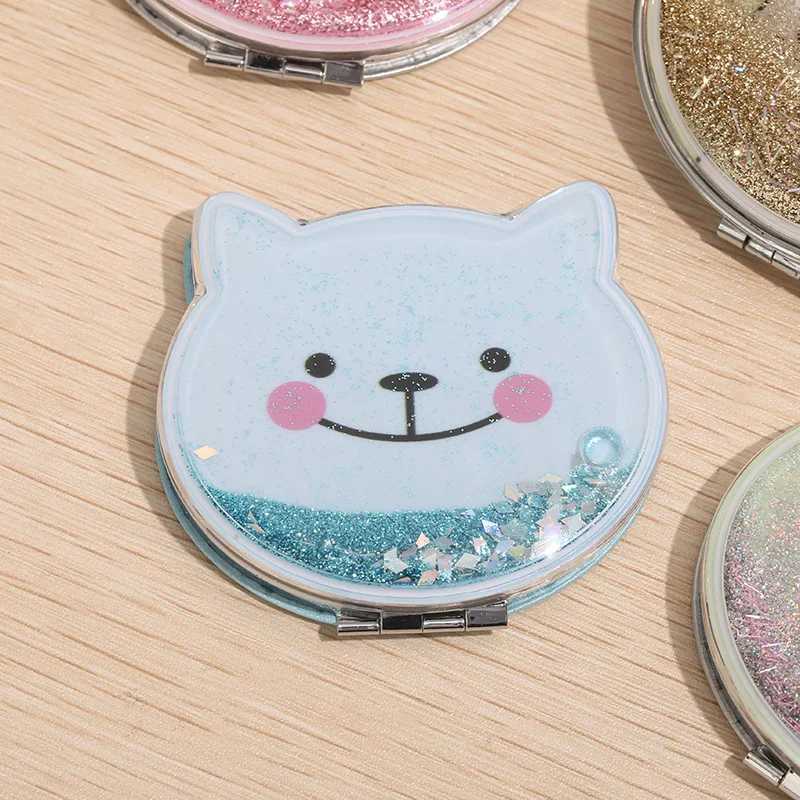 Cat double-sided makeup mirror portable Quicksand glitter cartoon cute girl gift hand mirror pocket double-sided makeup mirror W240813