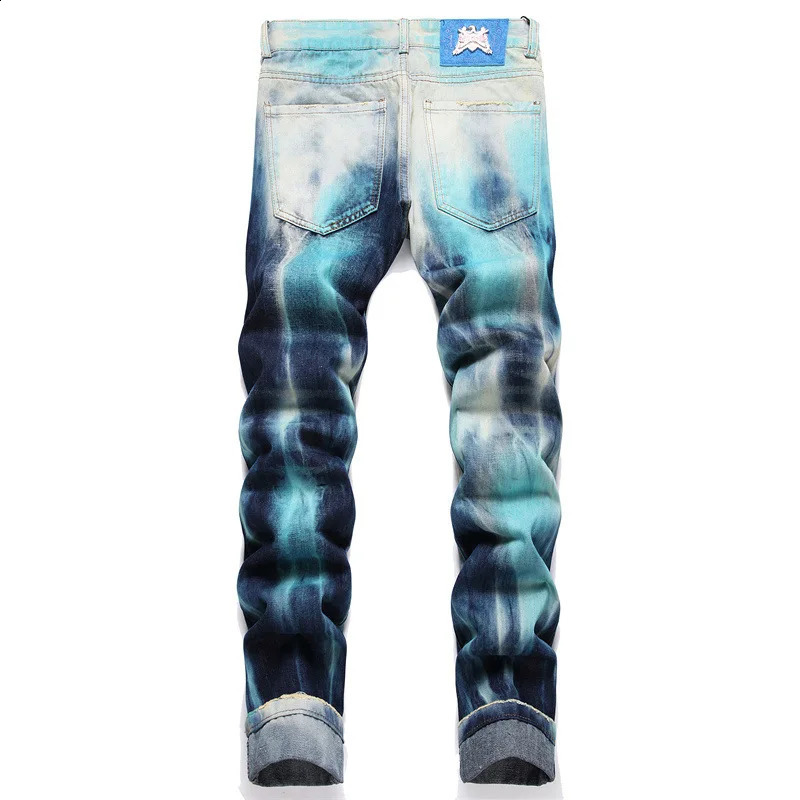 Spring Mens Jeans Punk Trend Ripped Jeans Personalized Painted Slim Straight Jeans Hip-Hop Y2k Streetwear Youth Pant 240821