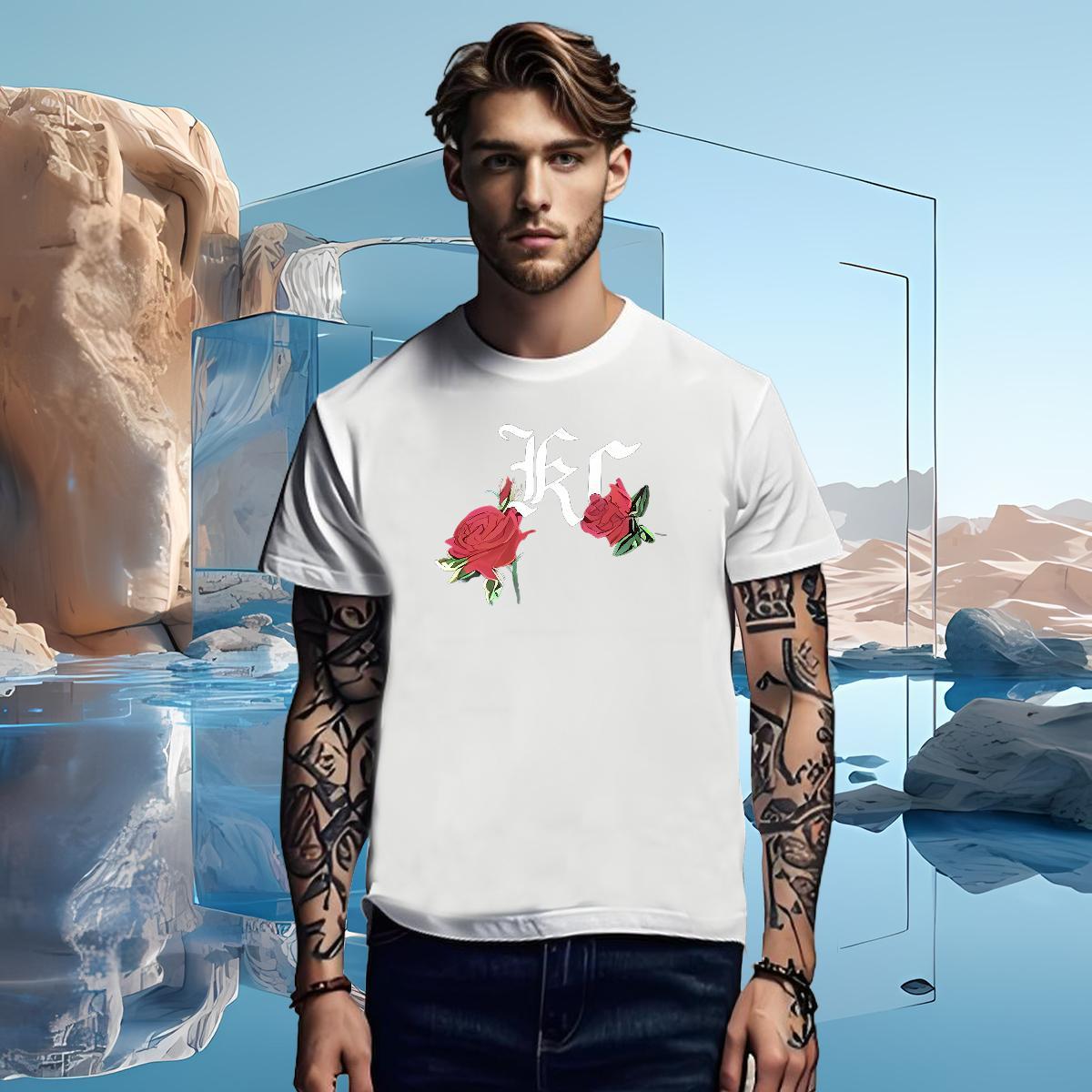 T Shirts Men 230g Cotton flower Summer Casual O-Neck Short Sleeve Custom Big Size Men Clothes T-Shirt New Loose Fit Clothings