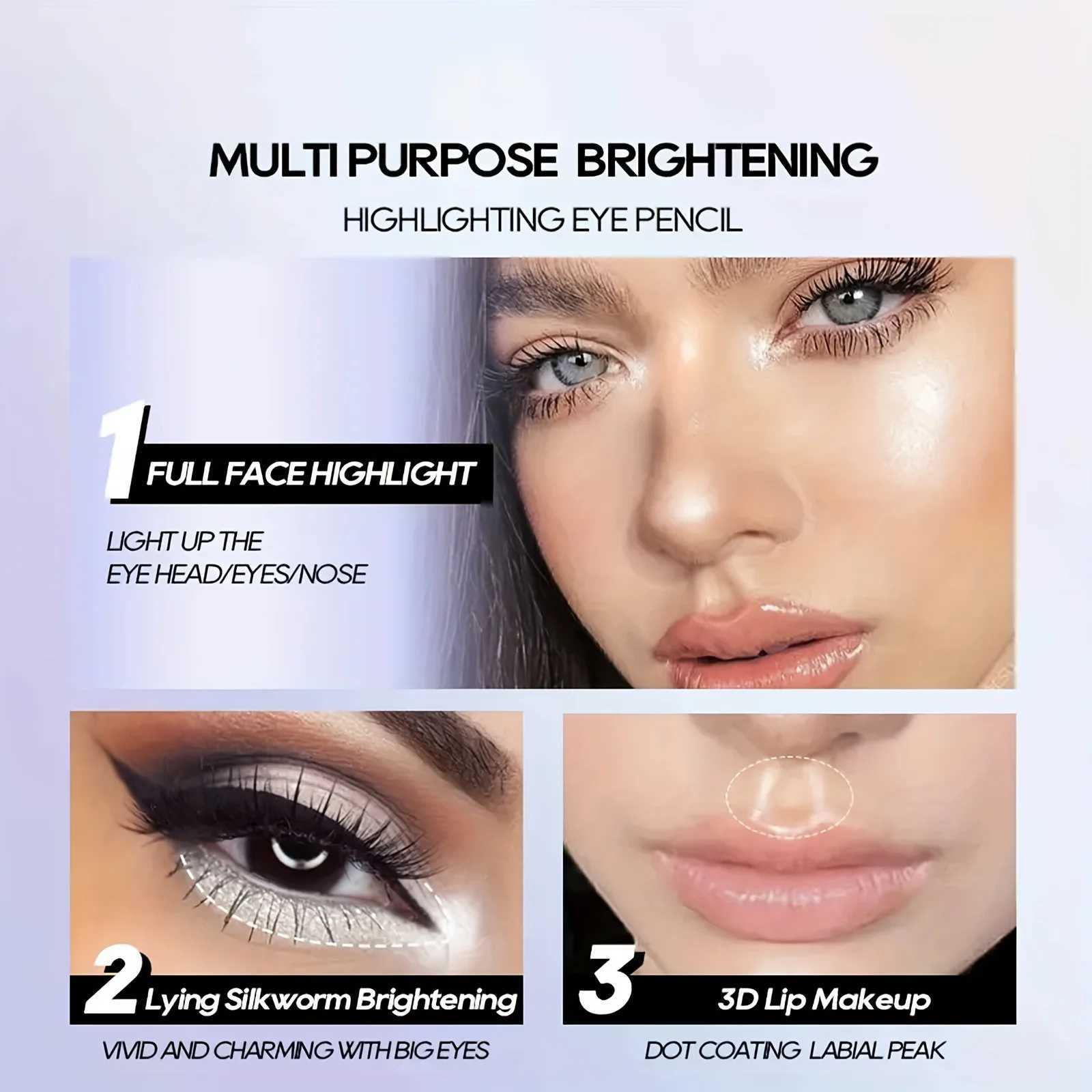Double-ended bright white silkworm highlighter long-lasting waterproof smooth matte pearlescent silver eyeliner eyeshadow stick Y240813