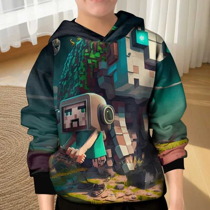 2024 Kids Clothes Cartoon Gaming Print Hoodie Kids Casual Pullover Cool Hip Hop Boy Sports Tops Building Blocks Graphic ClothingY240814