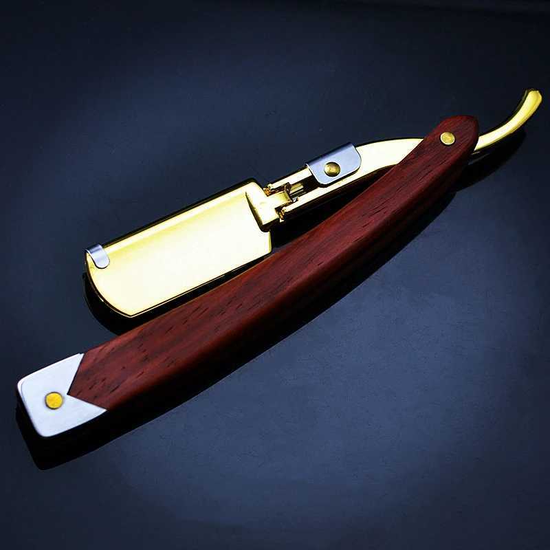1PC Stainless Steel Manual Straight Razor Mens Shaving Razors Solid Wood Handle Beard Remover Folding Shaving Knife G0114M240814