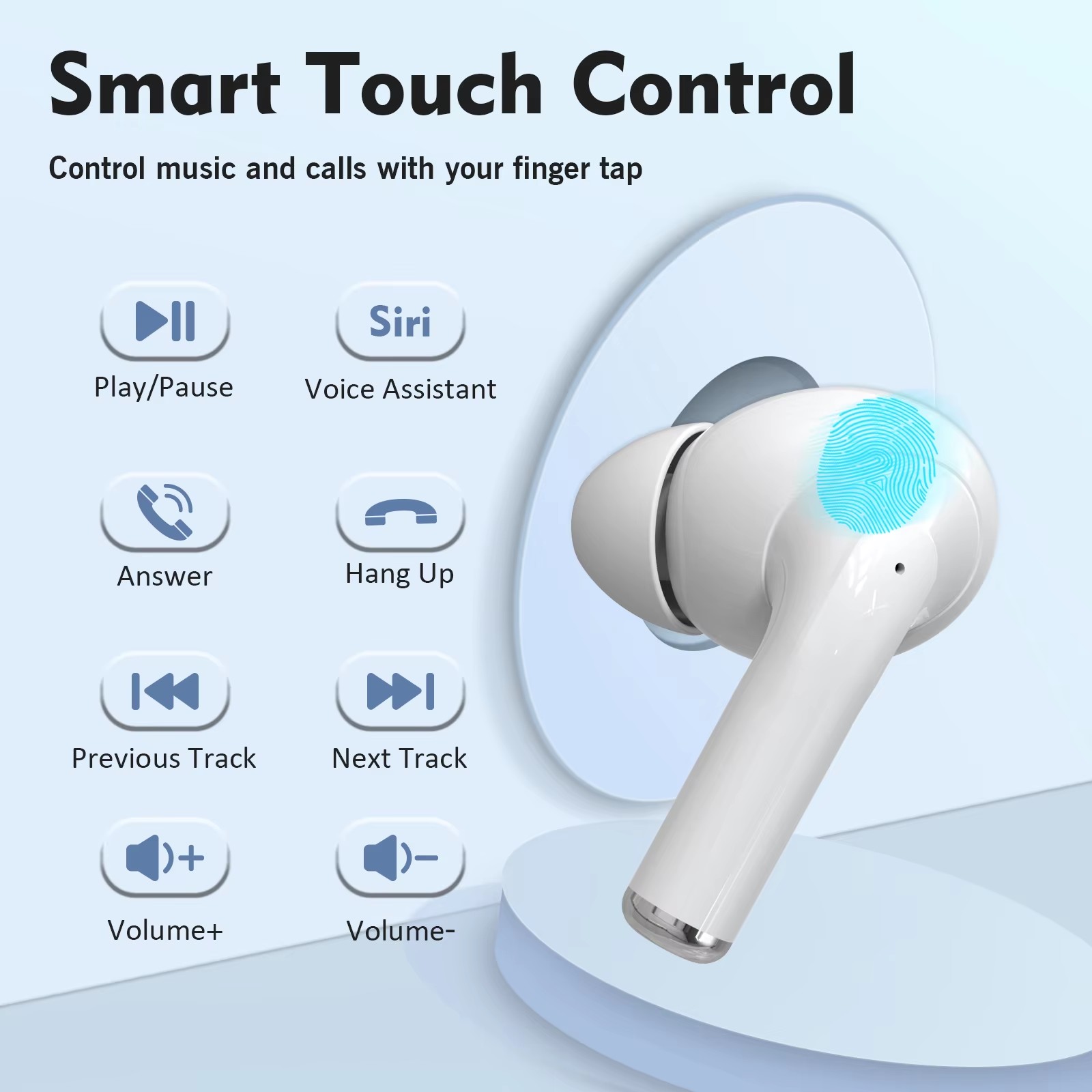 Wireless Bluetooth Earbuds Active Noise Cancelling ANC+ENC 5.3 Bluetooth Headphones 50H Playtime Stereo in-Ear Buds with Mic Earphone