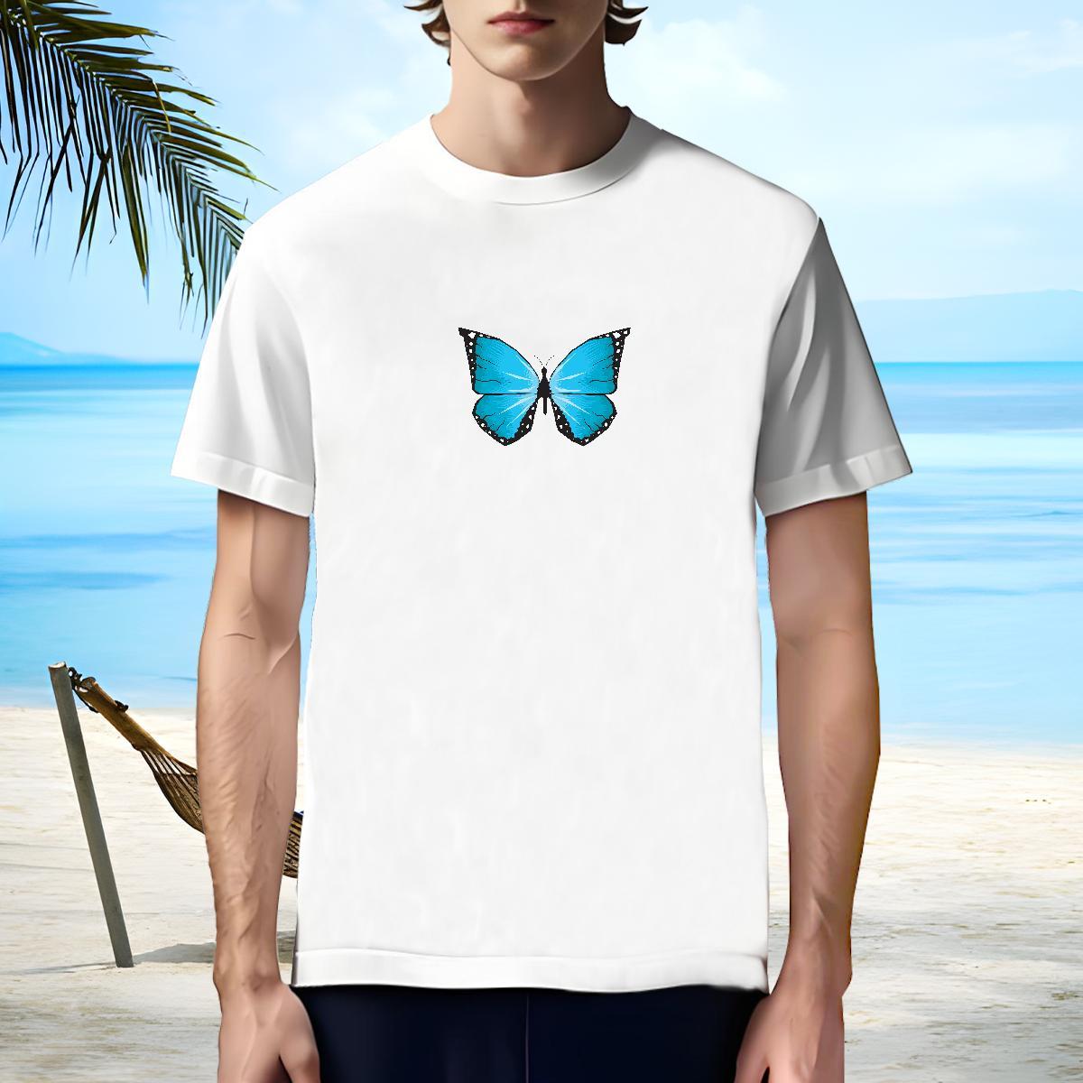 Loose Men T Shirts Butterfly Breathable Soft Casual Anime 230g Pure Cotton Tshirts Fashion Designer Clothes