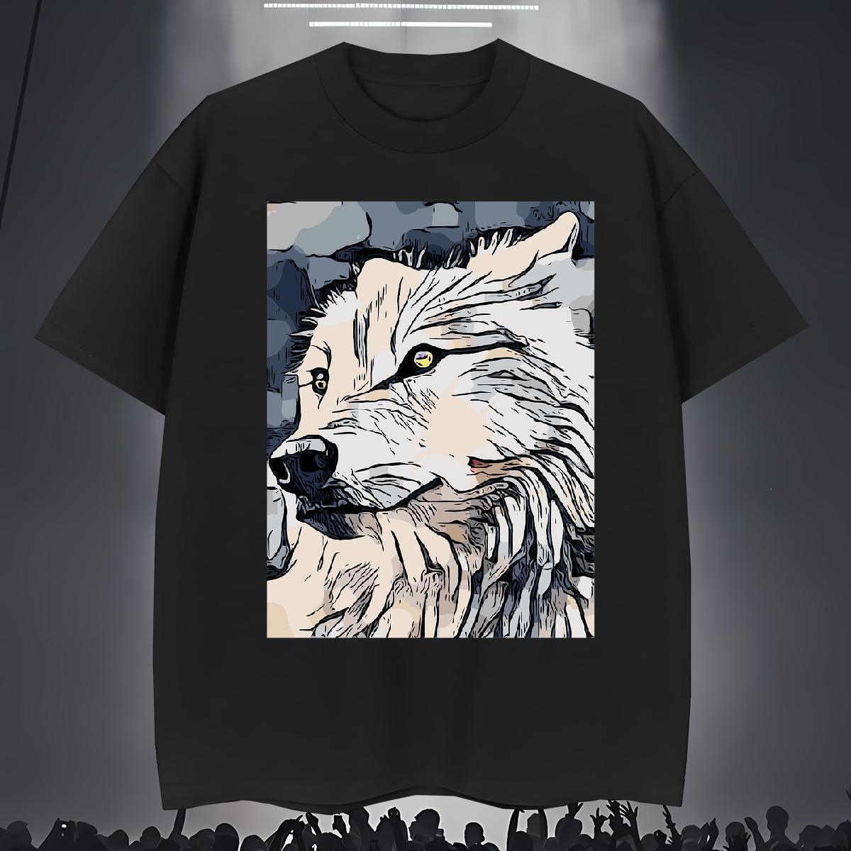 T-Shirts for Men 230g Pure Cotton wolf Street Casual Short Sleeve Soft Oversized Couples T Shirts 2024 Summer Unisex Tops