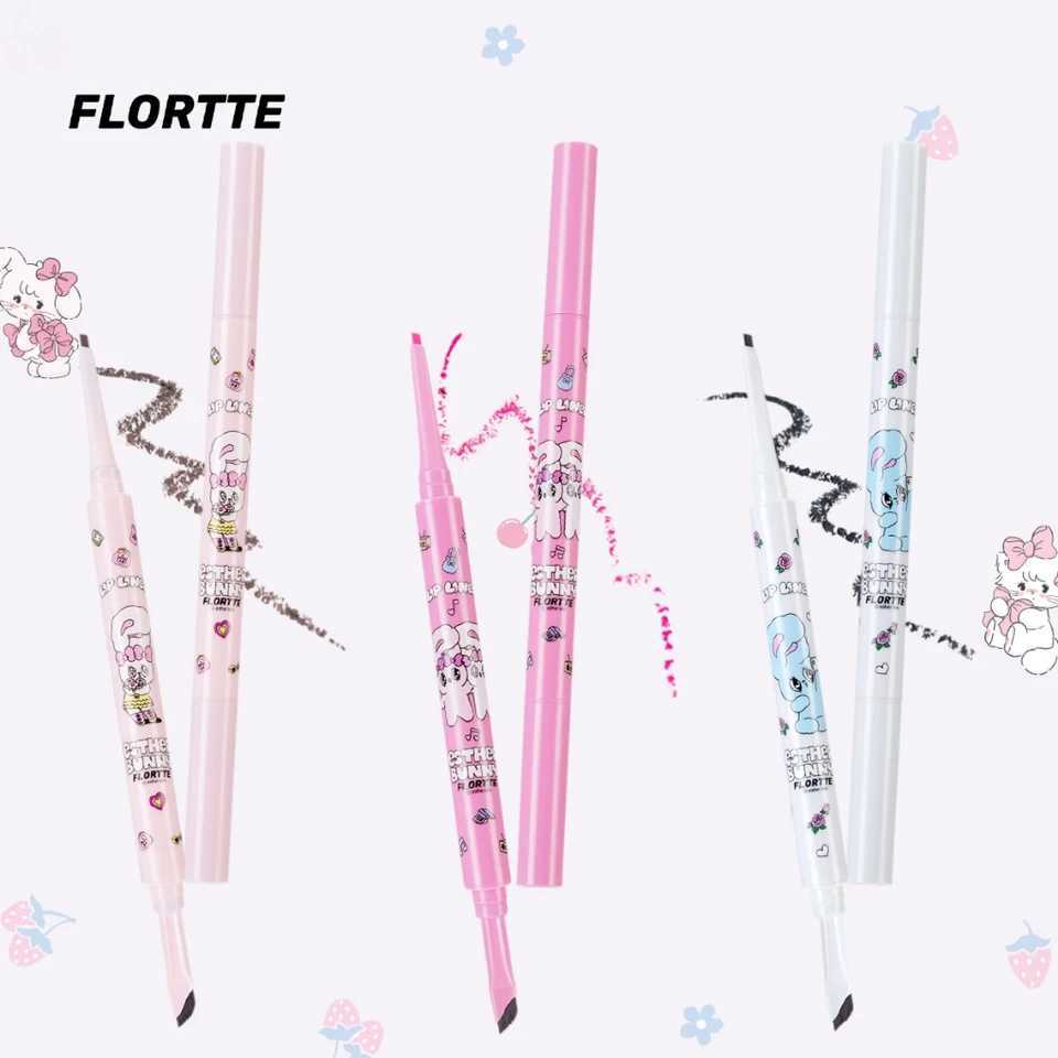 FLORTTE Esther Bunny Double-Ended Eyeliner Pencil With Blade Eyeliner Brush Flat Tip Eyeliner Gel Pencil Women Cosmetics Makeup Y240813